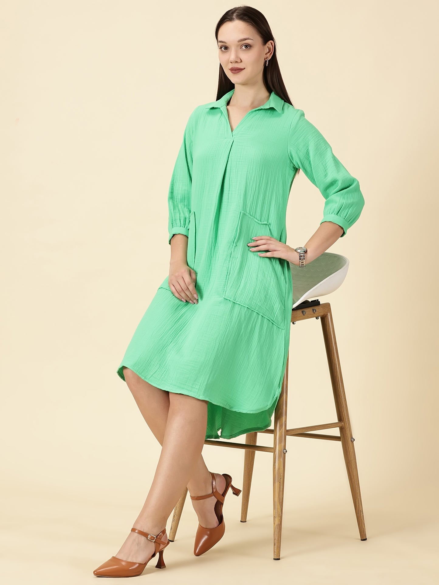 Summer Shirt Dress-Green