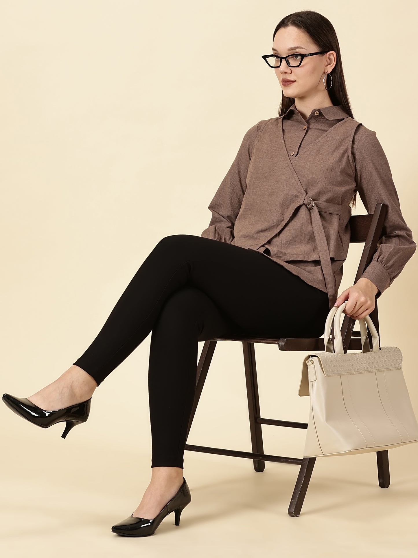 Modern Cotton Wrap Shirt-Brown