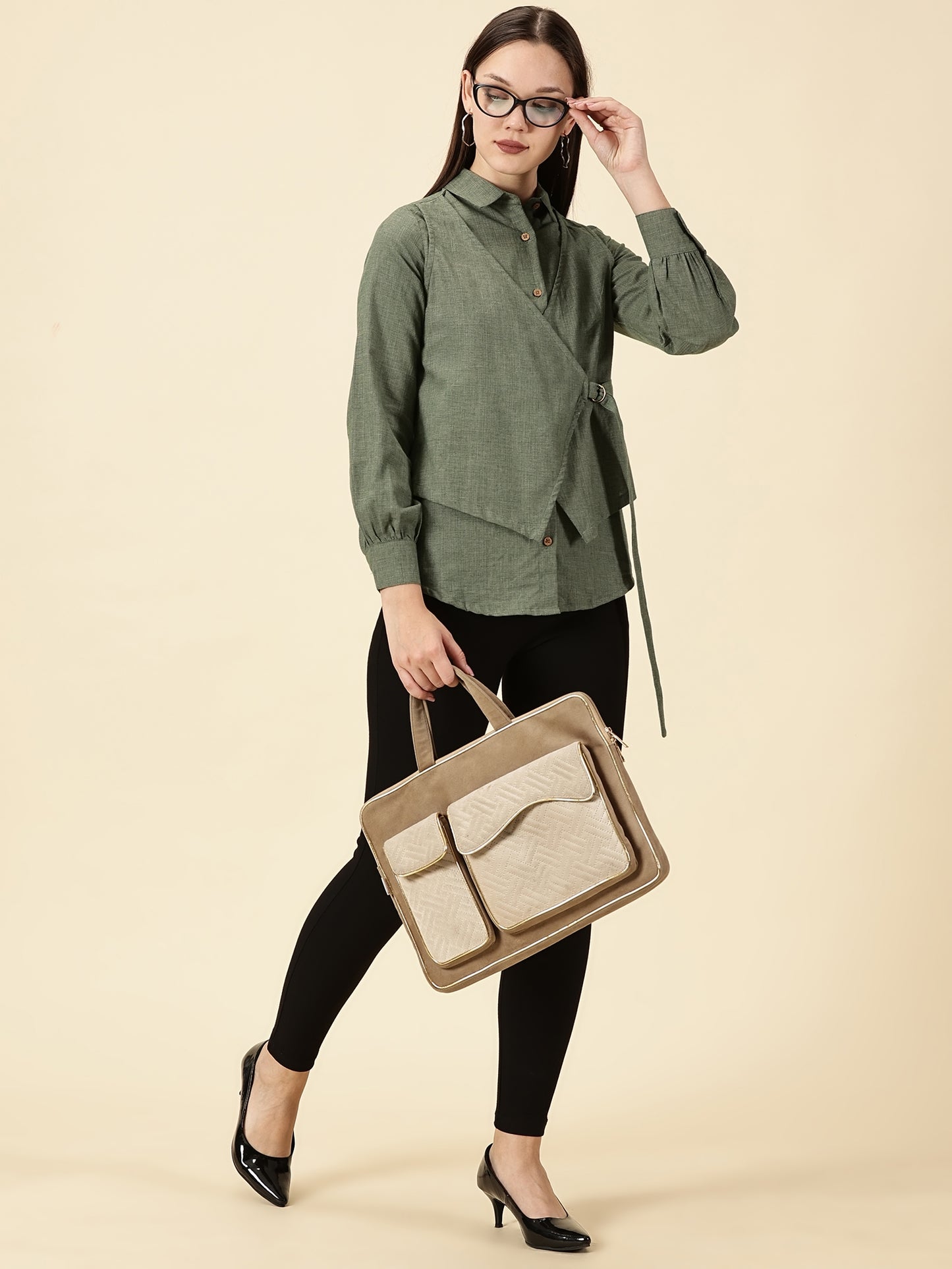 Modern Cotton Wrap Shirt-Olive Green