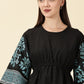 Bell Sleeve Jamdani Dress-Black