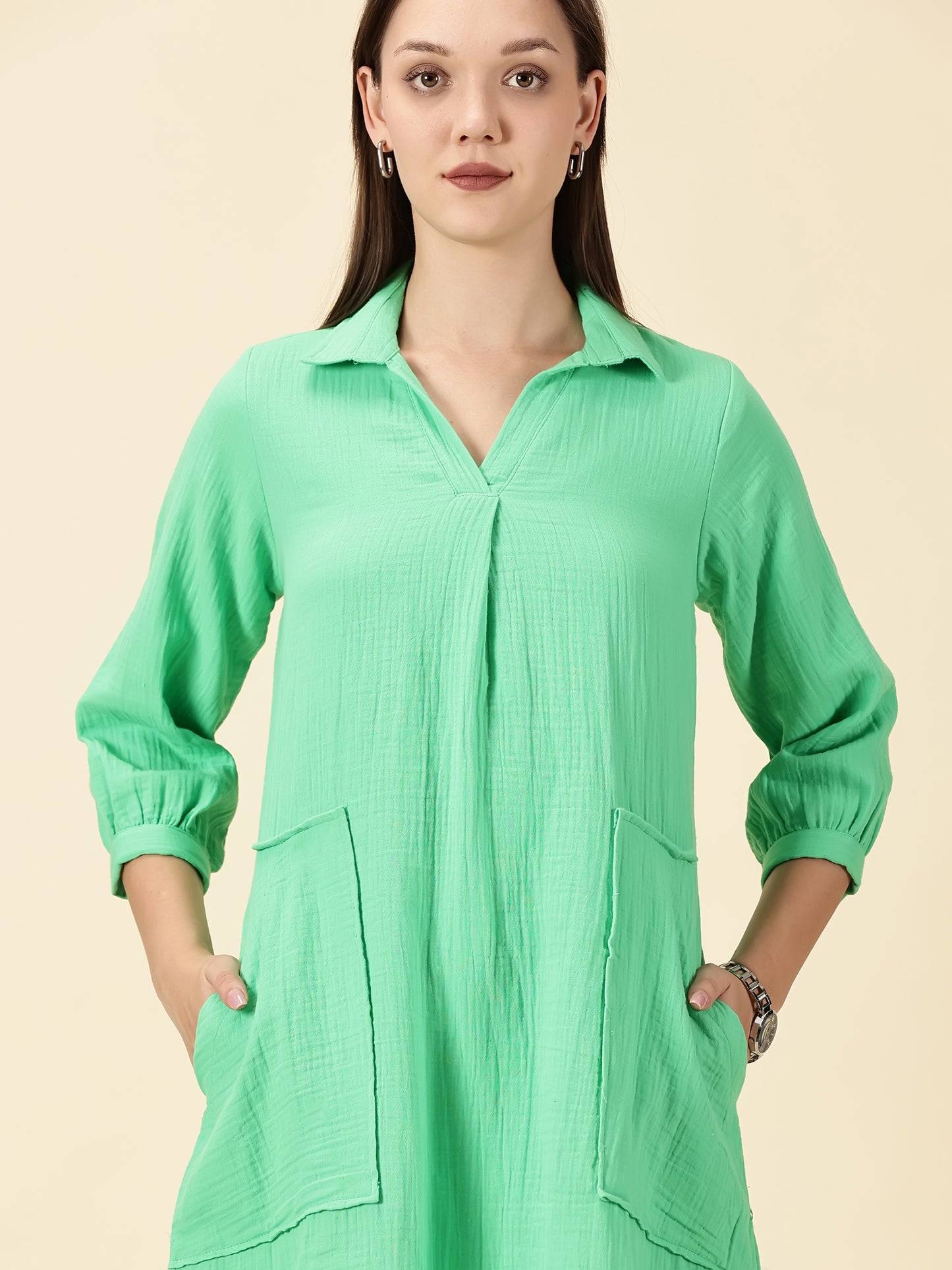 Summer Shirt Dress-Green