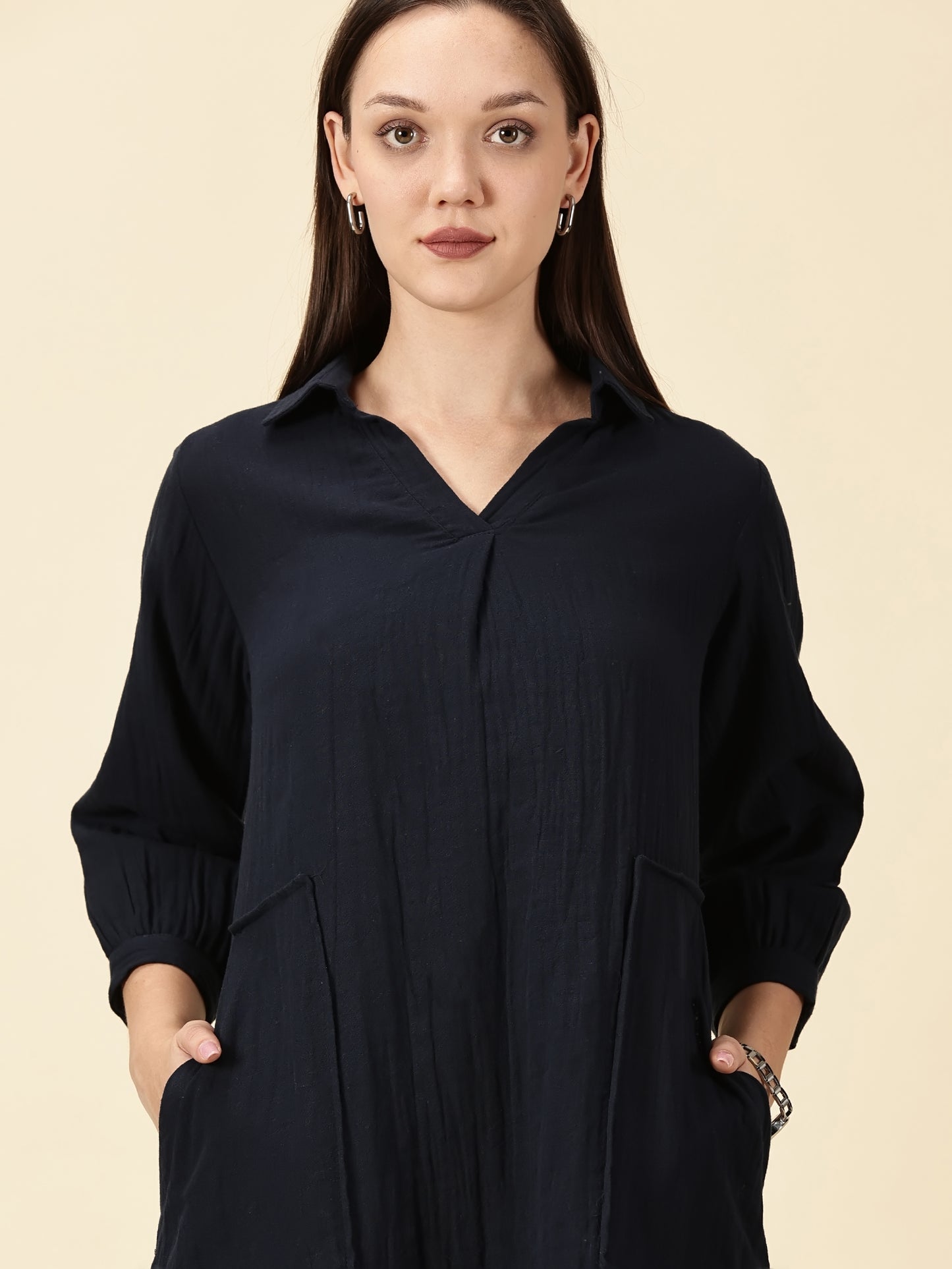 Summer Shirt Dress-Navy Blue