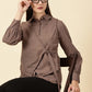 Modern Cotton Wrap Shirt-Brown