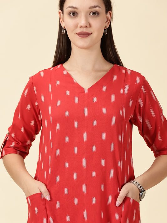 Kurta Cords-Red Handwoven Ikat