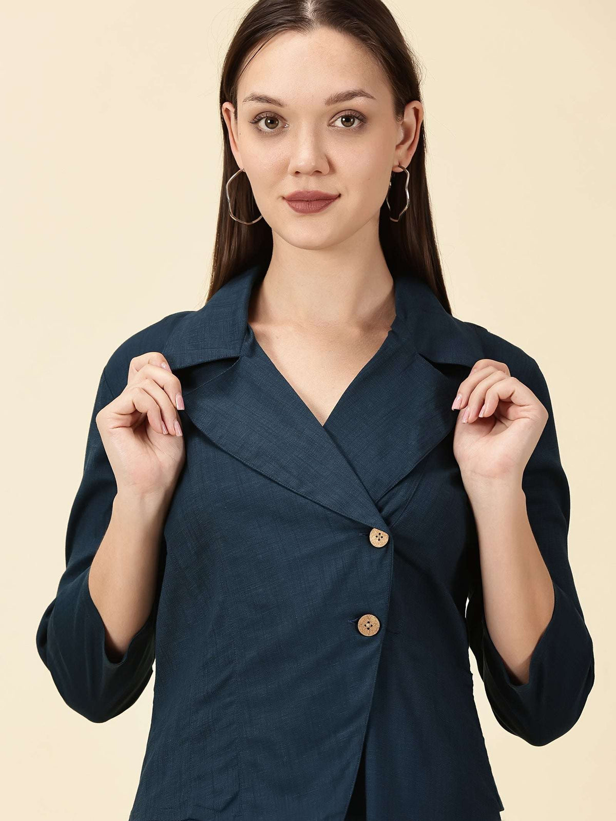 Cotton Lycra Blazer Dress-Teal Blue