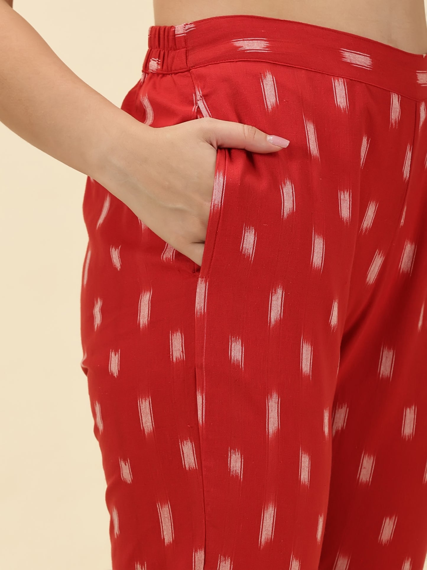 Kurta Cords-Red Handwoven Ikat