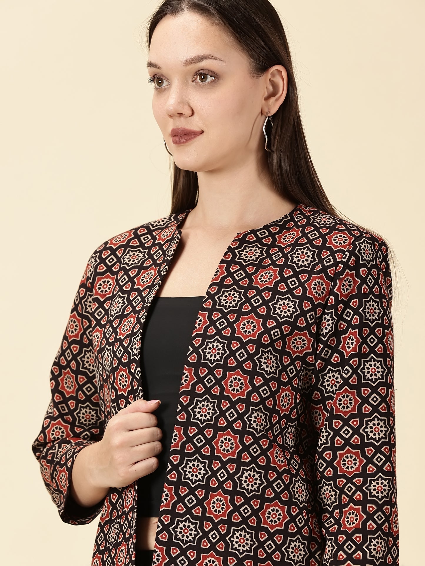 Open Front Blazer-Handblock Ajrak