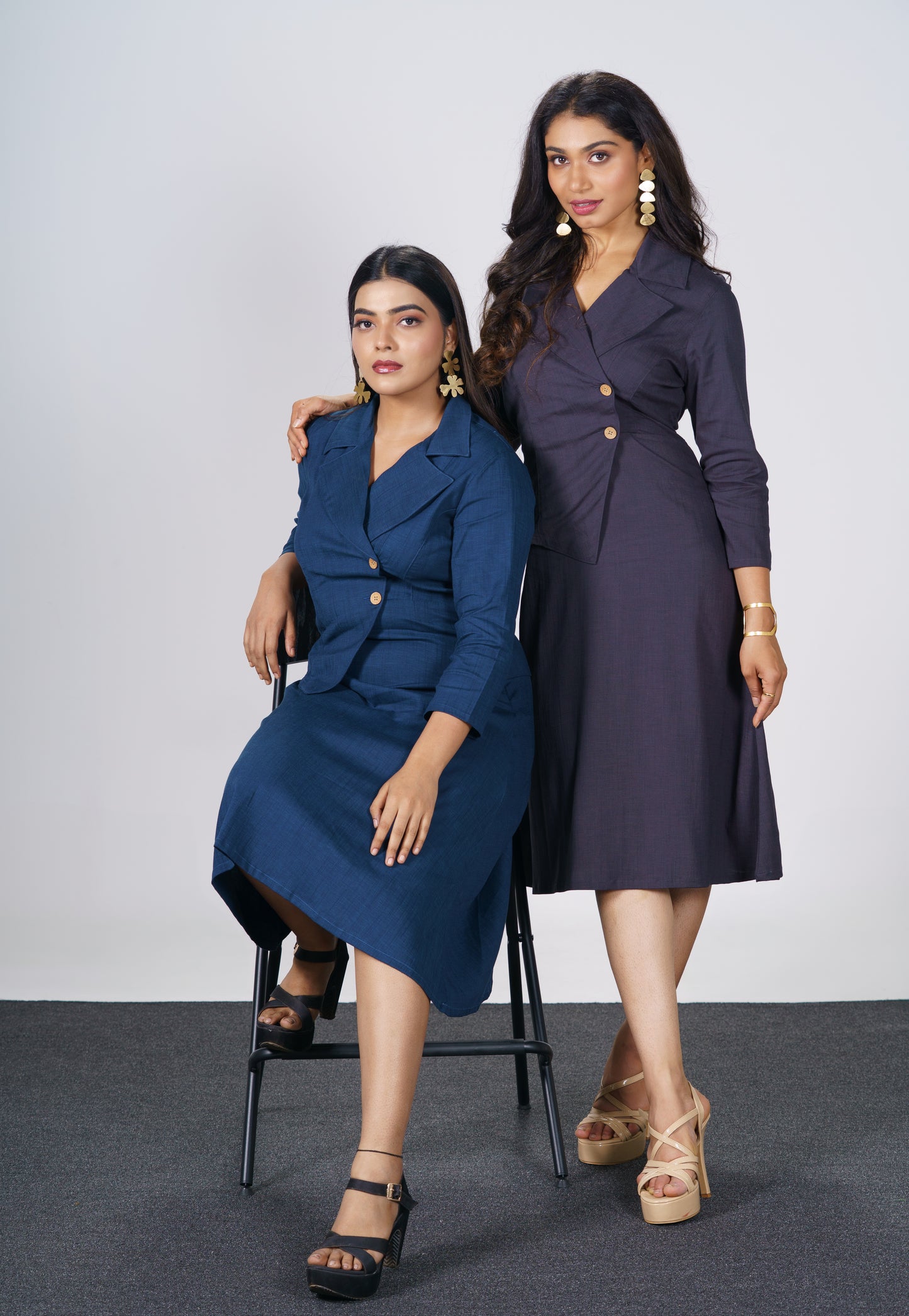 Cotton Lycra Blazer Dress-Grey