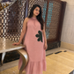 Blush Pink MulMul Halter Neck Floral Applique work Maxi Dress