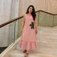 Blush Pink MulMul Halter Neck Floral Applique work Maxi Dress