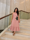 Blush Pink MulMul Halter Neck Floral Applique work Maxi Dress
