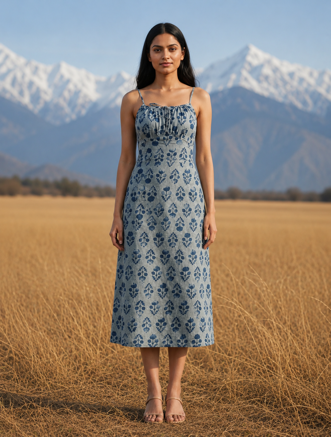 Indigo Blue Cotton Block Printed Slip Dress