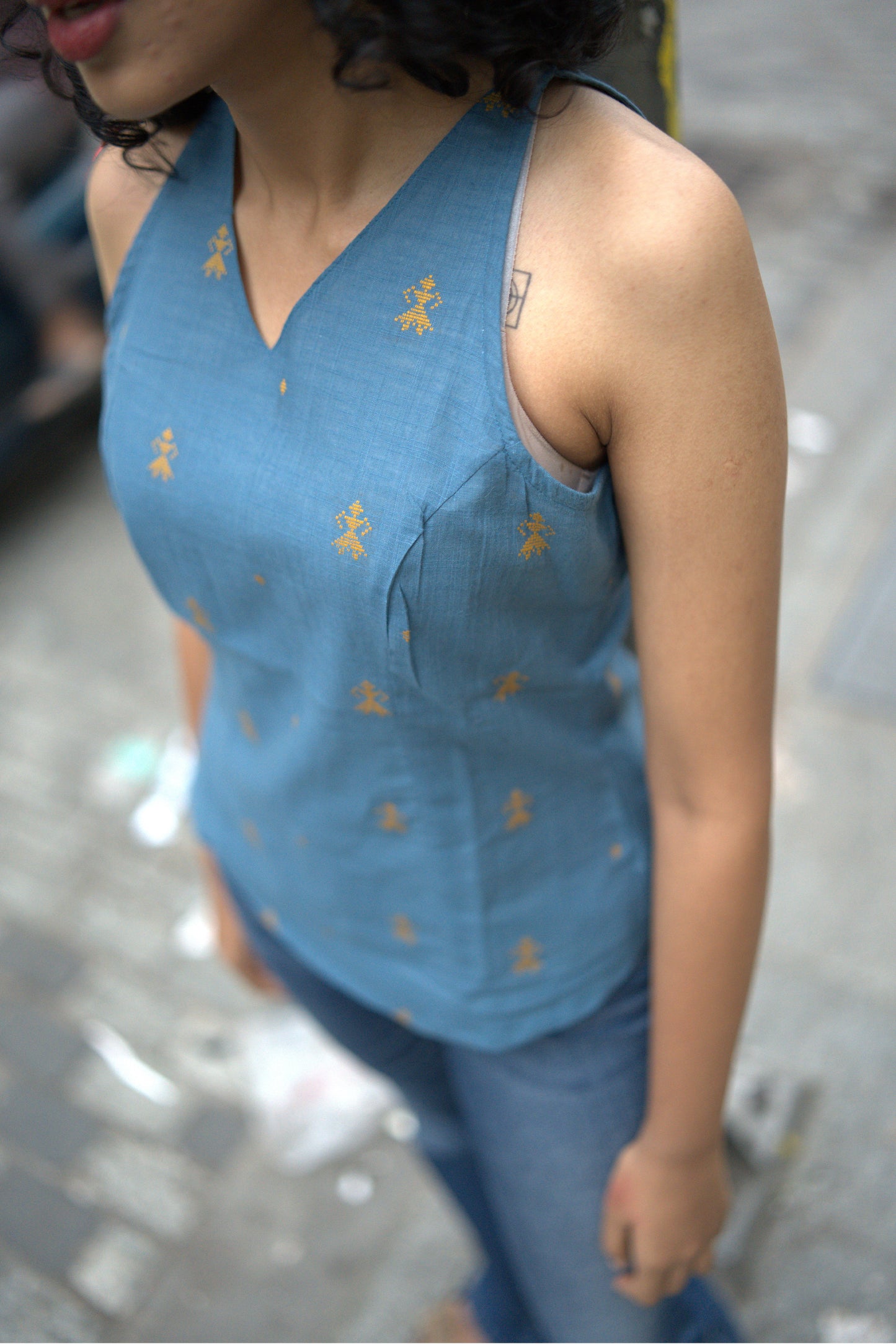DUSTY BLUE HALTER NECK TOP