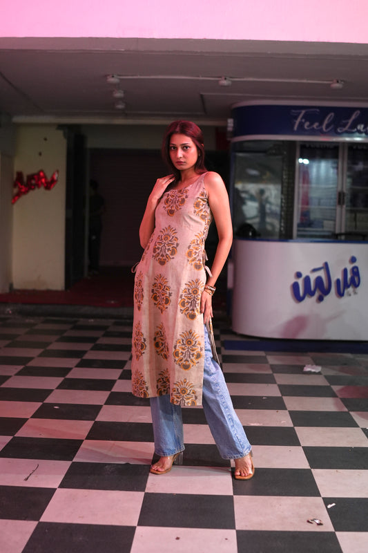 Side-Slit Cotton Kurta -Organic Brown