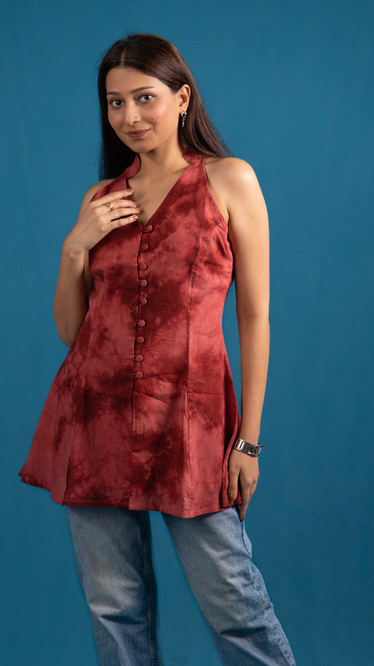 Crimson Red Tie-Dye Handloom Tunic