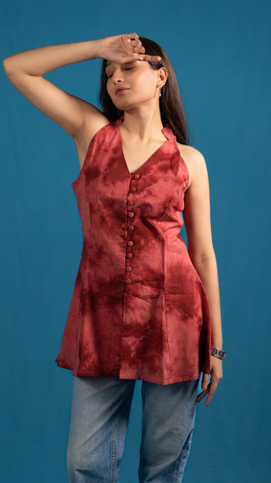 Crimson Red Tie-Dye Handloom Tunic