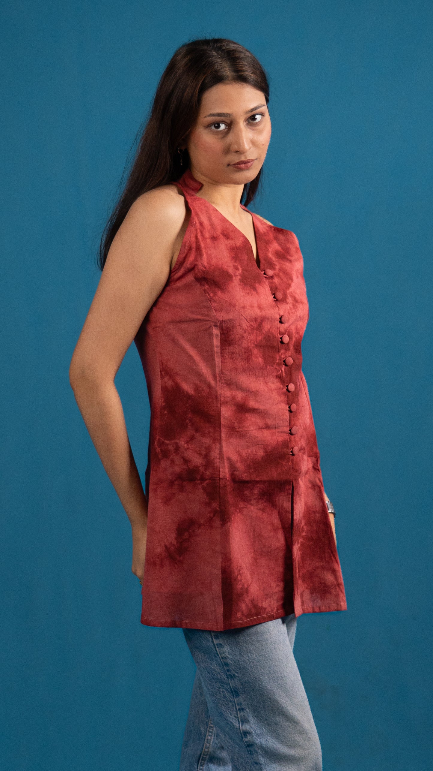 Crimson Red Tie-Dye Handloom Tunic