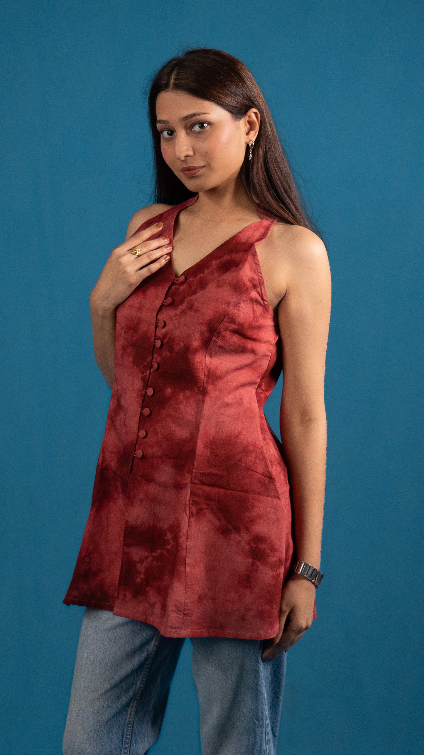 Crimson Red Tie-Dye Handloom Tunic
