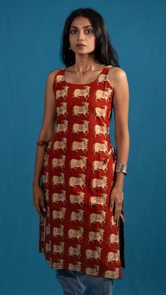 Side-Slit Cotton Kurta Red