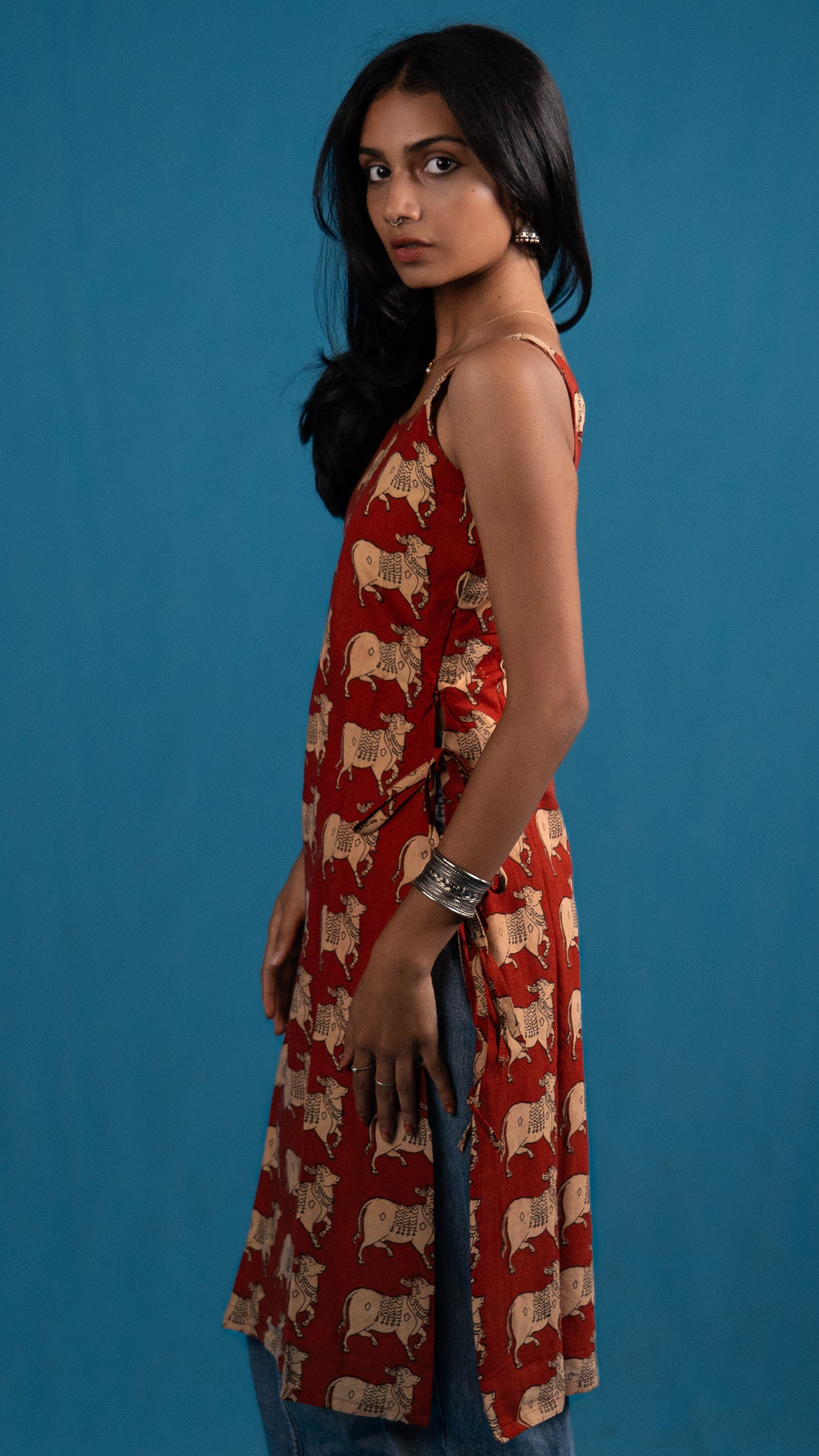 Side-Slit Cotton Kurta Red