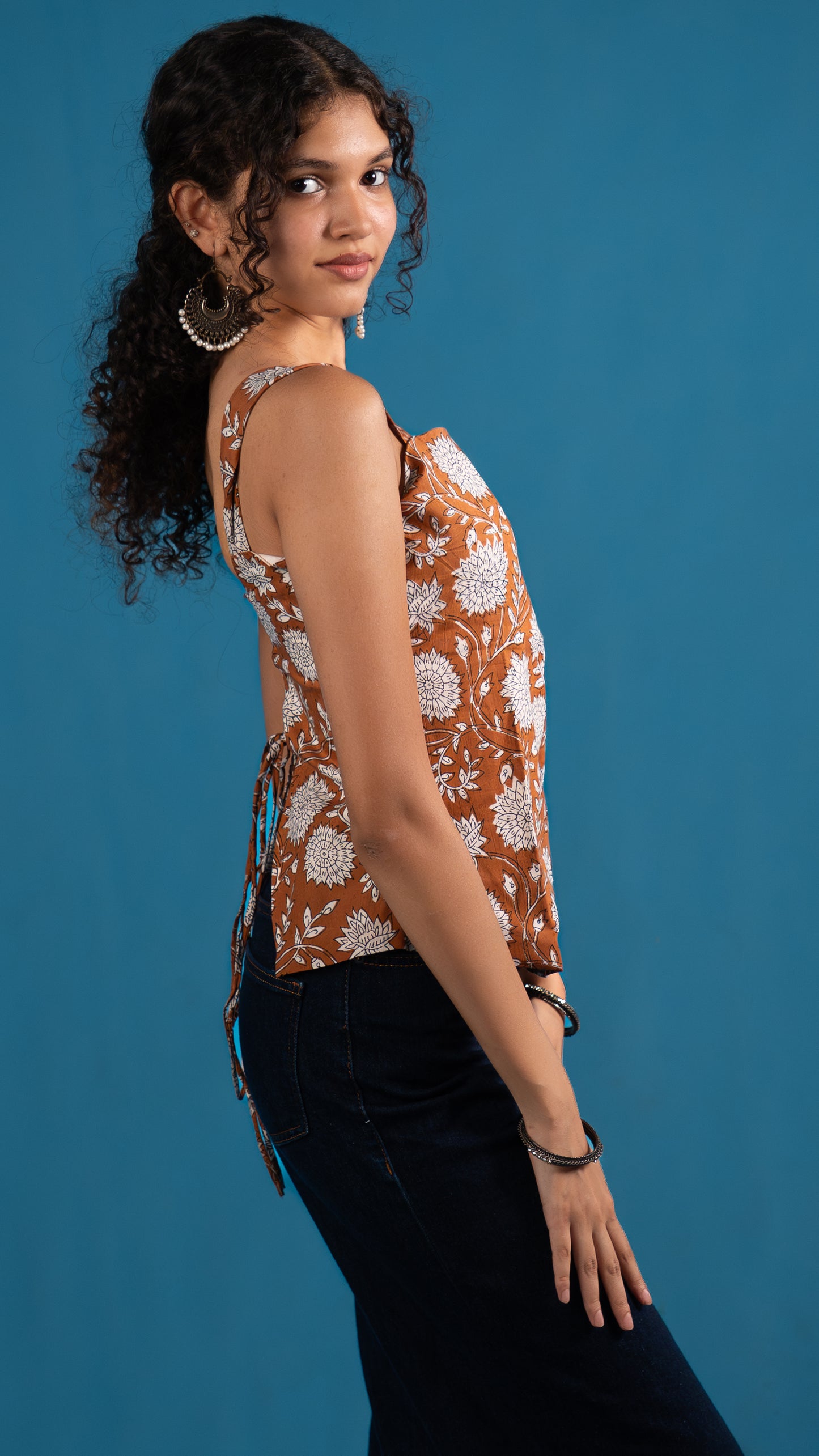 Blcokprint Tie-Back Top