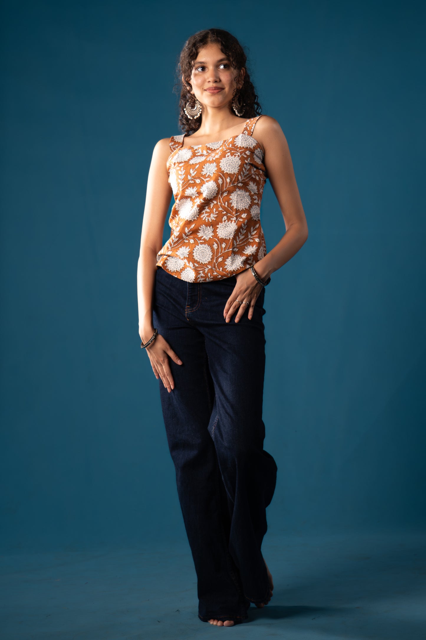 Blcokprint Tie-Back Top