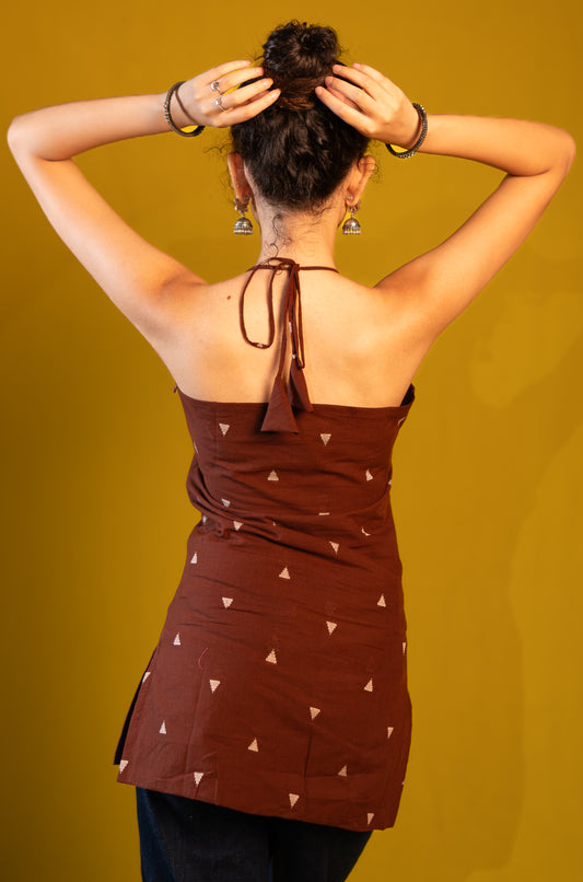 Halter Neck long top - Deep Brown