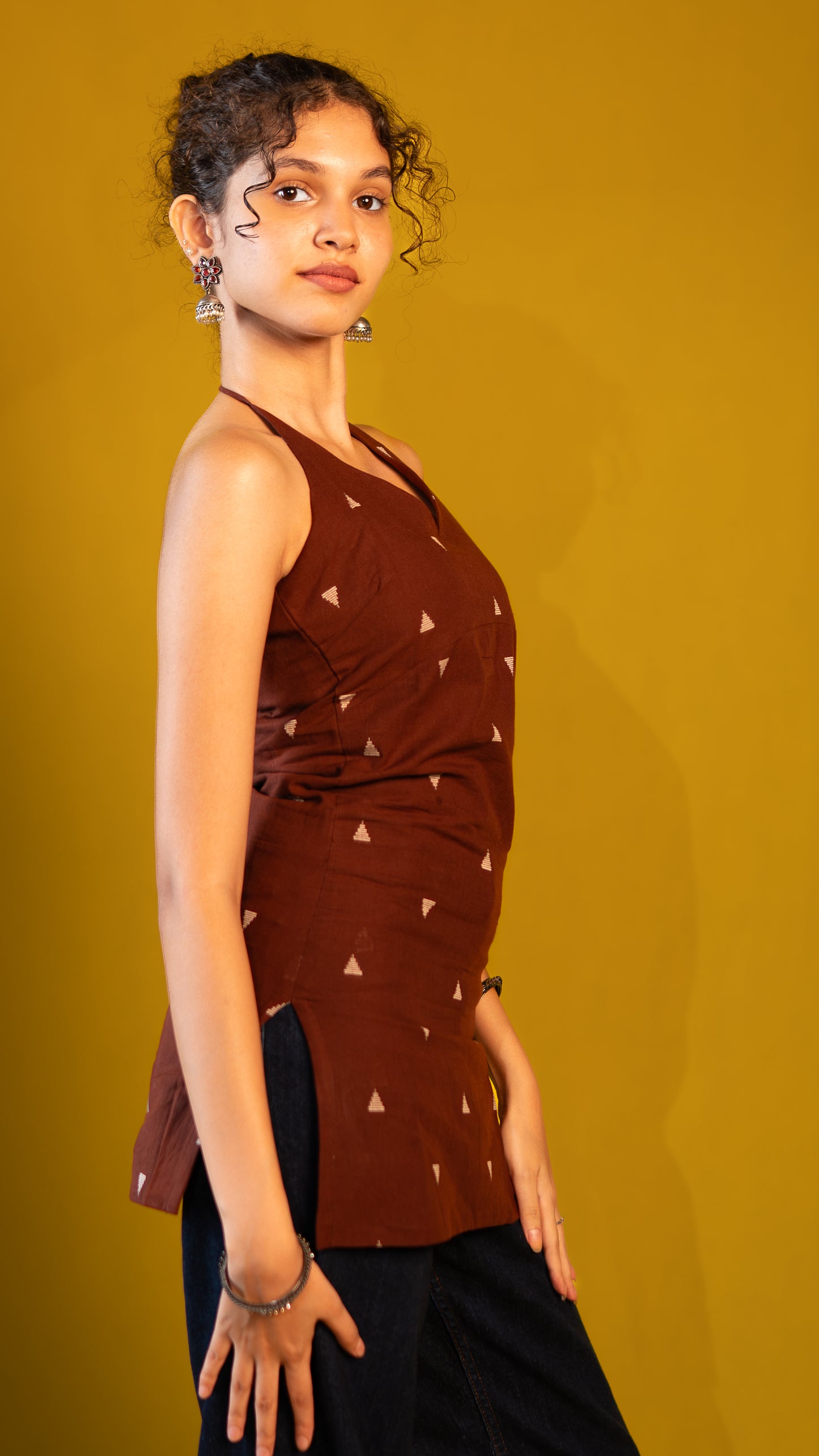 Halter Neck long top - Deep Brown