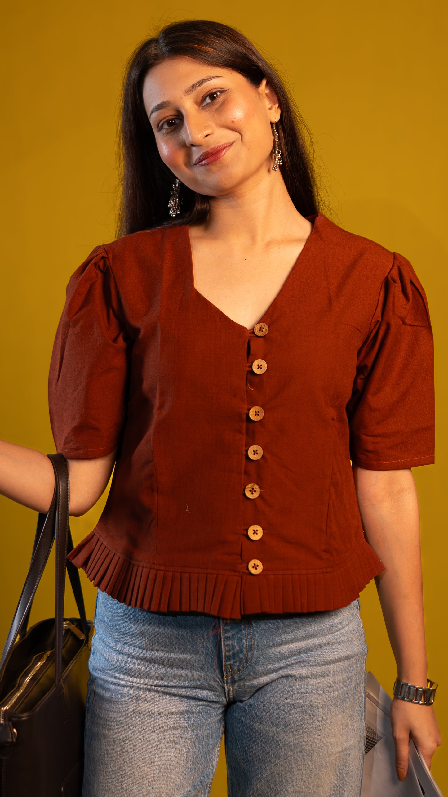Rust brown Button-Detail Top