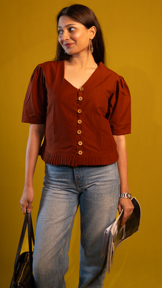Rust brown Button-Detail Top