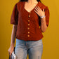 Rust brown Button-Detail Top