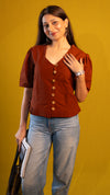 Rust brown Button-Detail Top