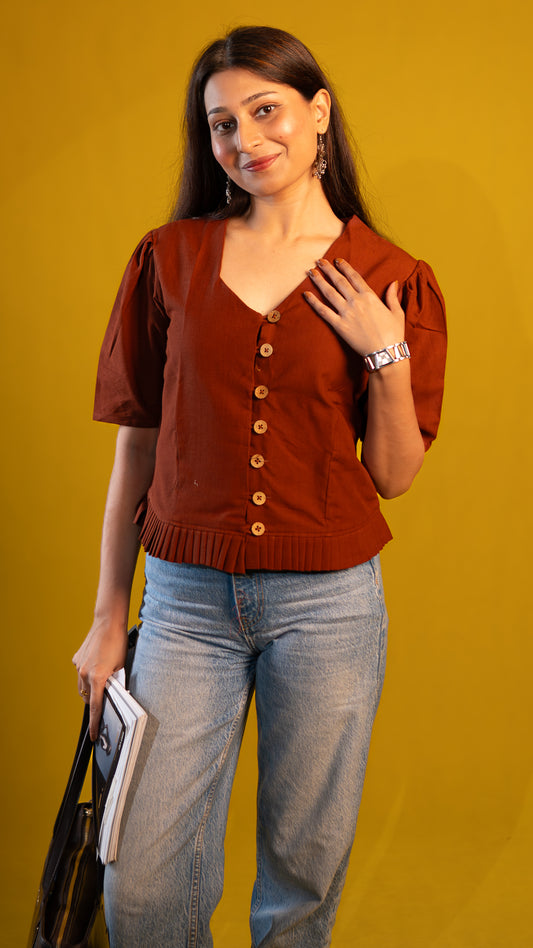 Rust brown Button-Detail Top