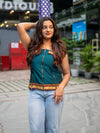 Teal Blue Tube Top with Zari Border Tradition, Rebooted. For the Bold & Beautiful.