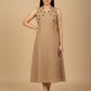 Indyvarna VEDA Handcrafted Cotton Midi Dress – Beige