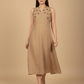 Indyvarna VEDA Handcrafted Cotton Midi Dress – Beige
