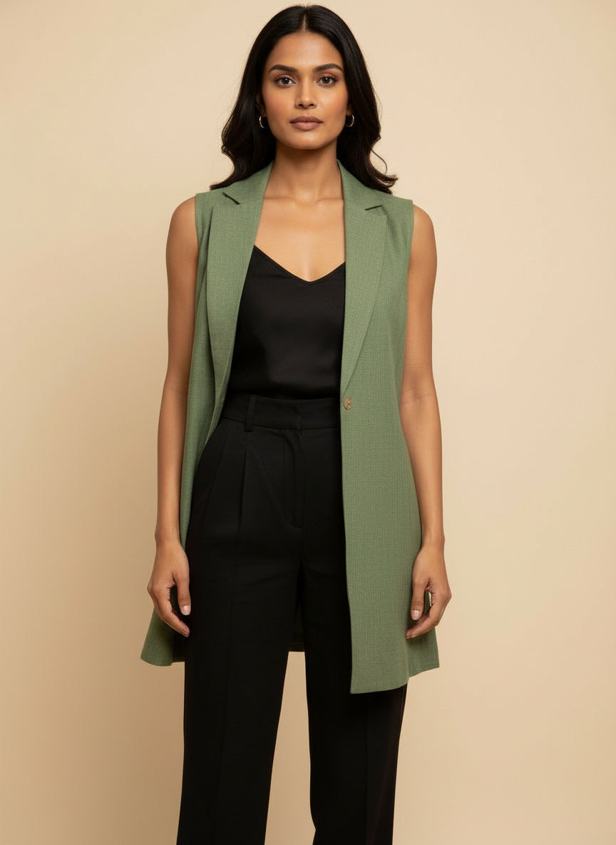 Indyvarna AAROH Heritage Motif Back-Print Overlay Shrug- GREEN