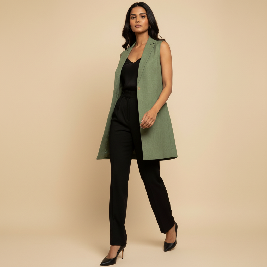 Indyvarna AAROH Heritage Motif Back-Print Overlay Shrug- GREEN