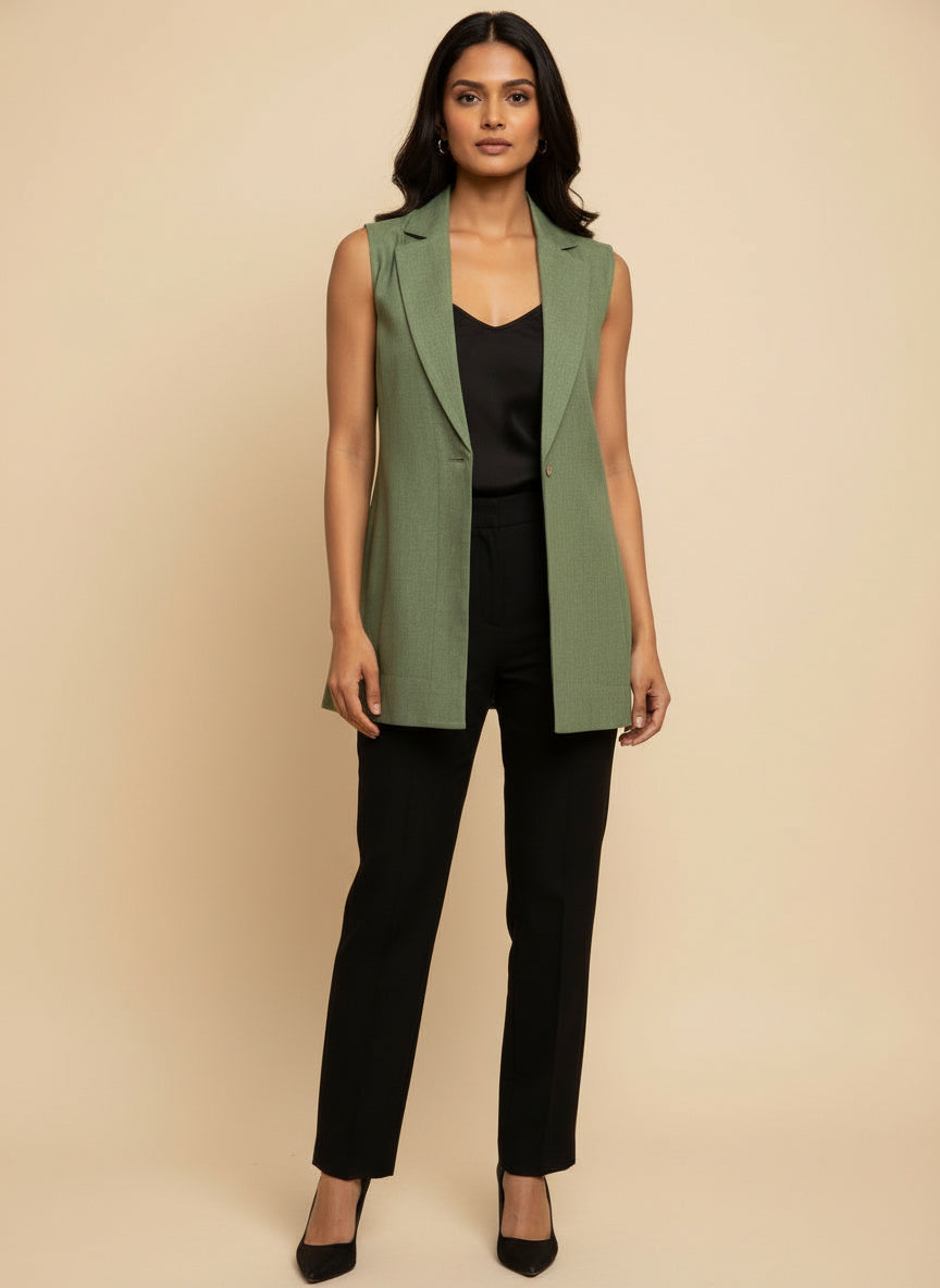 Indyvarna AAROH Heritage Motif Back-Print Overlay Shrug- GREEN