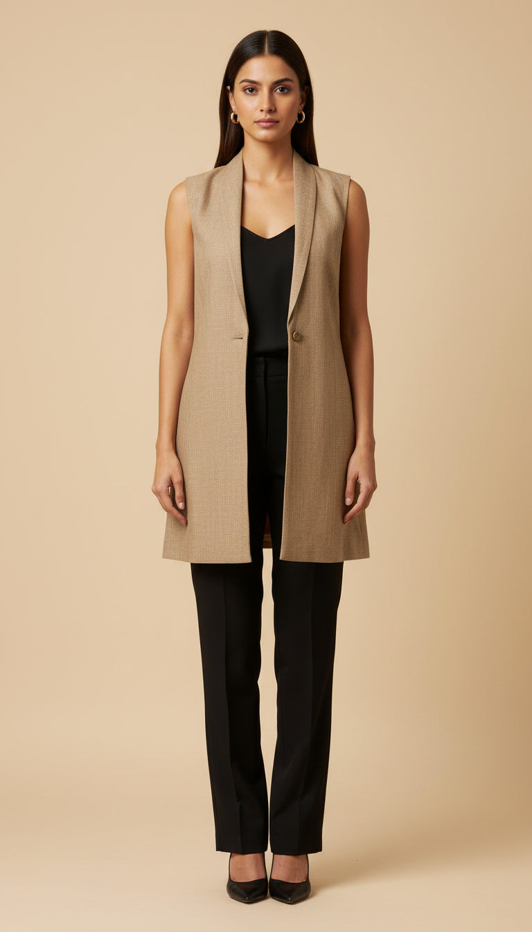 Indyvarna AAROH Heritage Motif Back-Print Overlay Shrug- BEIGE