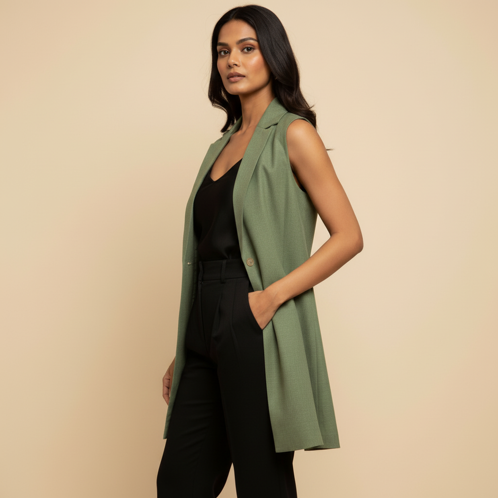 Indyvarna AAROH Heritage Motif Back-Print Overlay Shrug- GREEN