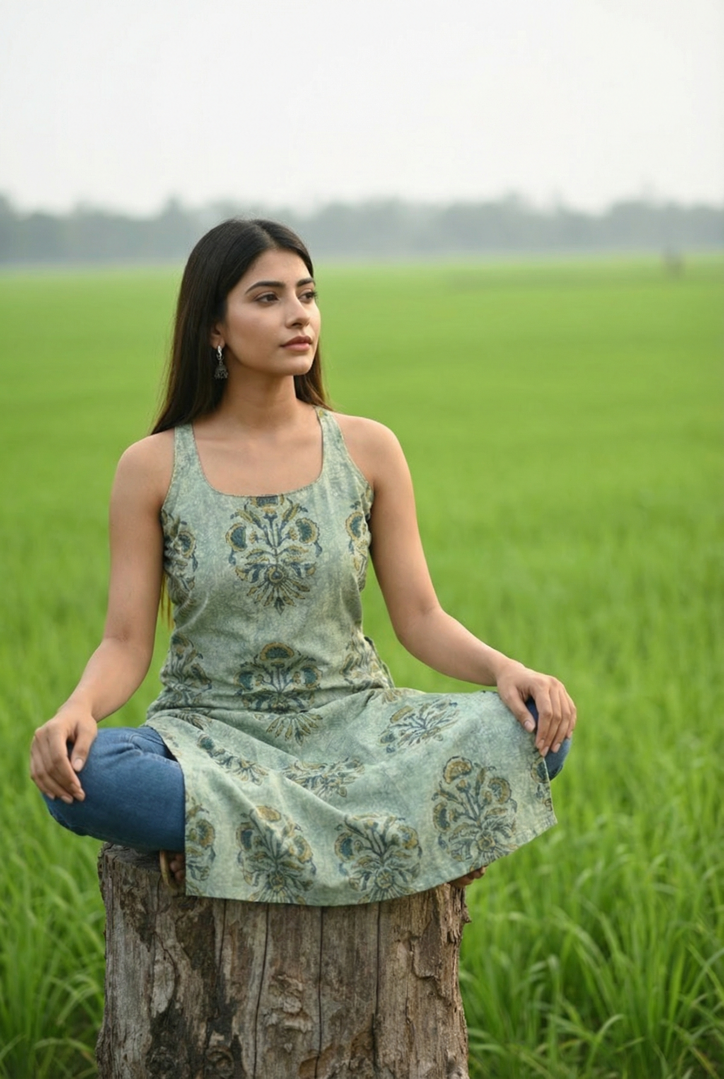 Side-Slit Cotton Kurta -Organic Green