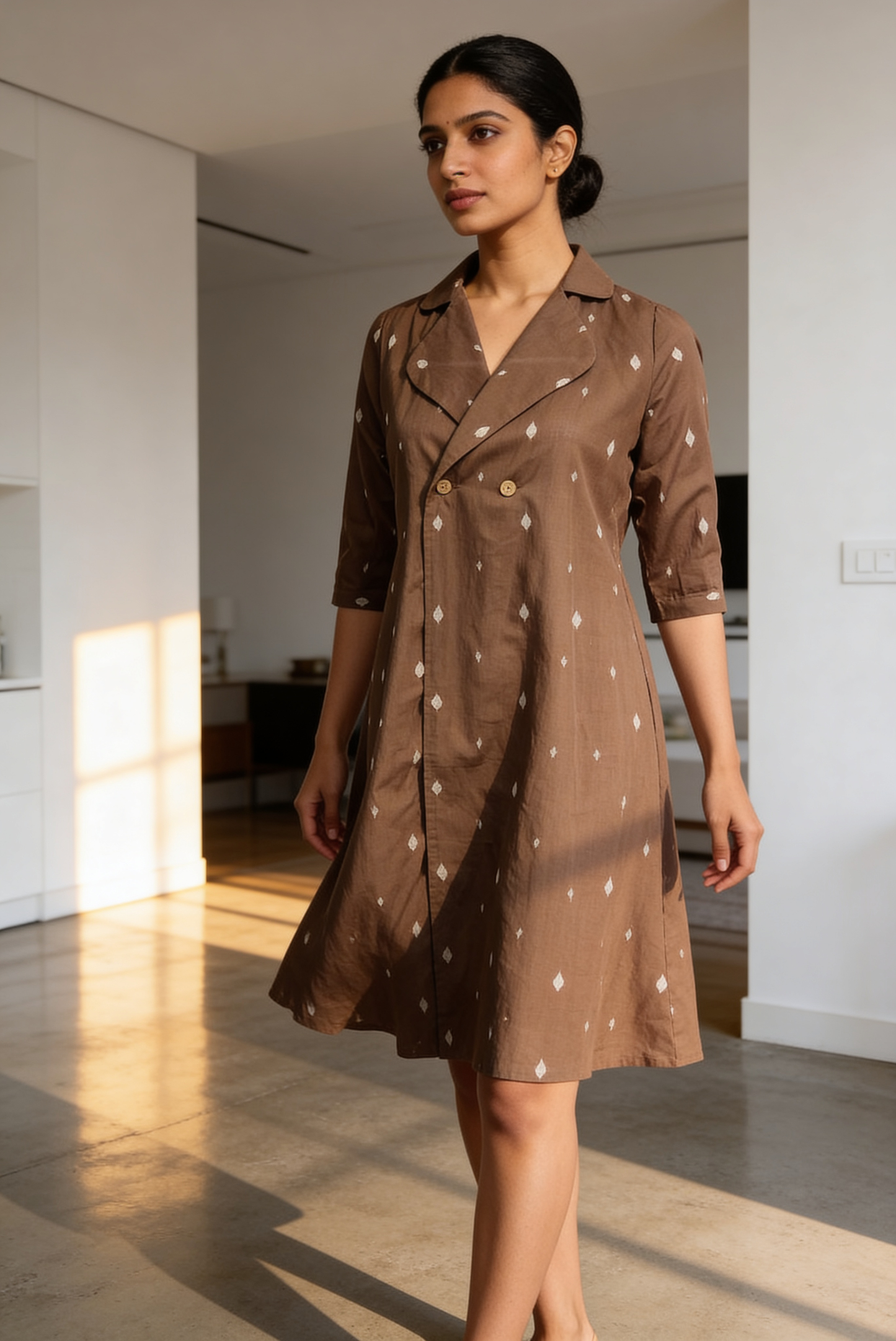 A Line Midi Dress - Cocoa Brown Cotton
