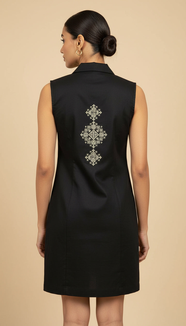 Indyvarna AAROH Heritage Motif Back-Print Overlay Shrug- Black