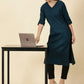 Teal Blue Cotton Viscose Lycra Kurta - Classic Workwear Edits