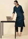 Teal Blue Cotton Viscose Lycra Kurta - Classic Workwear Edits