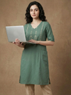 Sage Green Handcrafted Motif Cotton Kurta