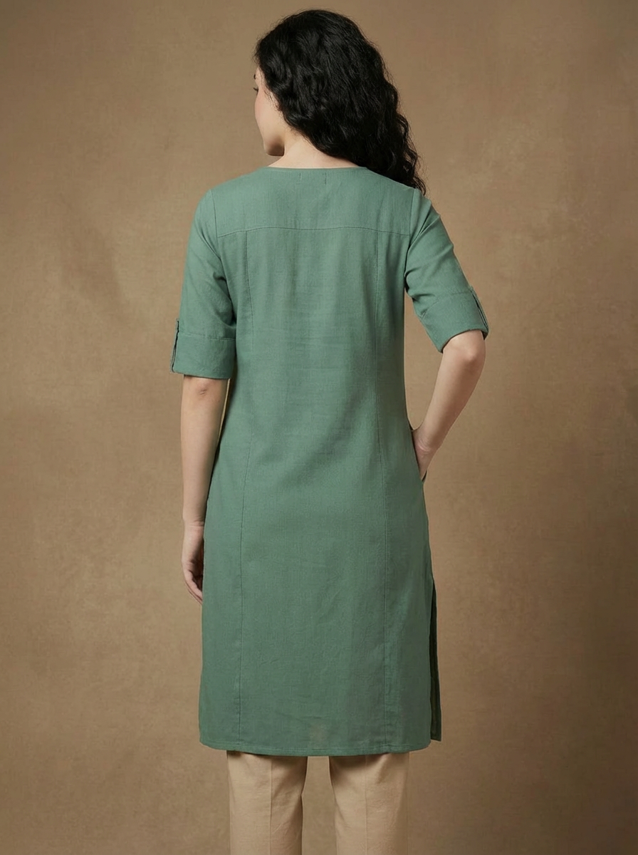 Sage Green Handcrafted Motif Cotton Kurta