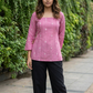Elegant Rose Pink Cotton Kurti -Square Back neck - with Bell Sleeves
