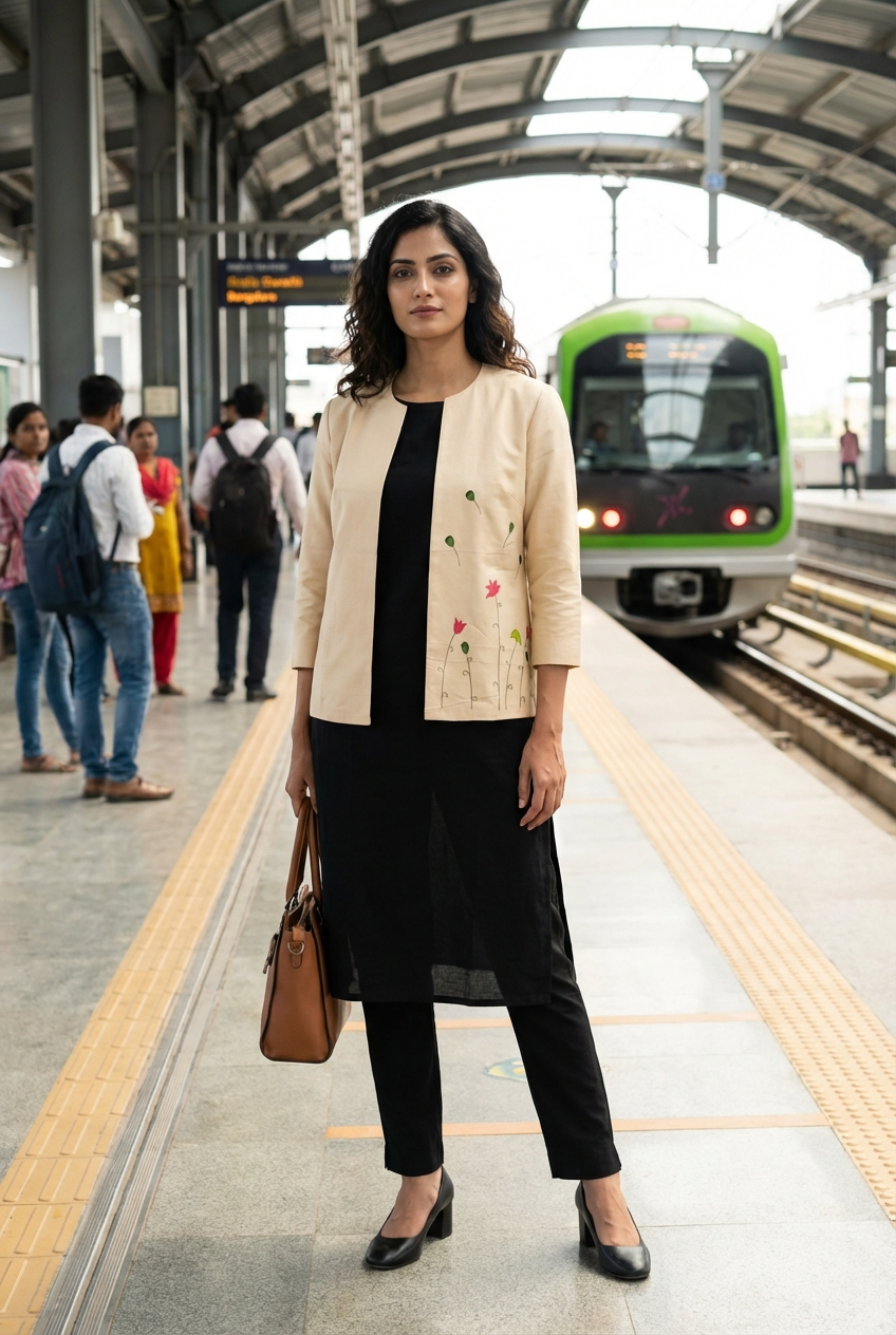 Open Front Cotton Blazer-Sand Beige Hand painted